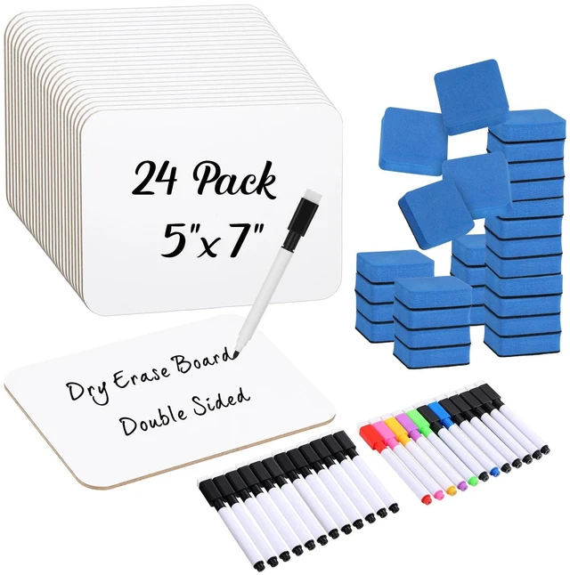 Main image of 24 Sets Small White Boards Dry Erase 5"x7" Mini Double Sided Mini White Boards with Markers Erasers Holders, For Students Classroom Teacher Practice, Portable Personal Writing Surfaces