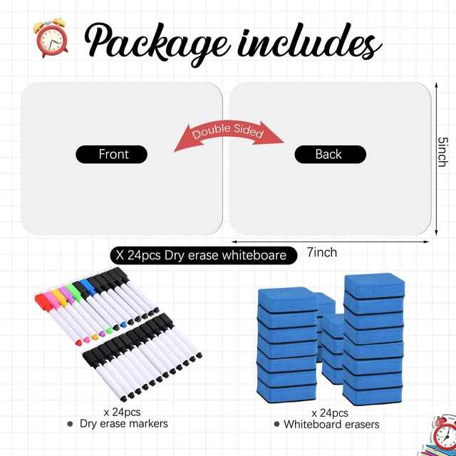 Alt view image 2 of 7 - 24 Sets Small White Boards Dry Erase 5"x7" Mini Double Sided Mini White Boards with Markers Erasers Holders, For Students Classroom Teacher Practice, Portable Personal Writing Surfaces