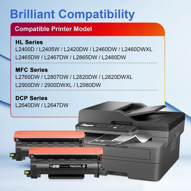 Alt view image 2 of 7 - Compatible TN830XL TN830 for Brother Printer (2 Black) Replacement for Brother TN830XL TN830/XL/V/R DCP-L2640DW HL-L2460DW HL-L2405W HL-L2480DW MFC-L2820DW MFC-L2760DW MFC-L2900DW