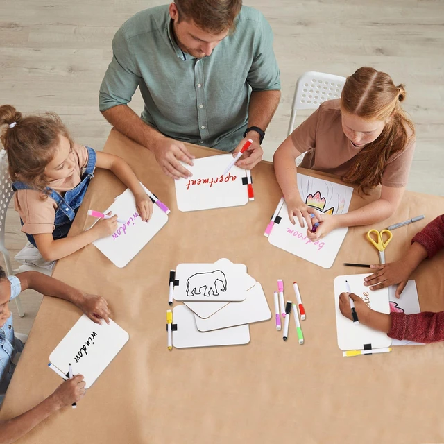 Alt view image 5 of 7 - 24 Sets Small White Boards Dry Erase 5"x7" Mini Double Sided Mini White Boards with Markers Erasers Holders, For Students Classroom Teacher Practice, Portable Personal Writing Surfaces