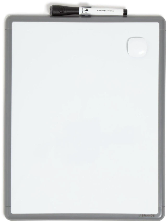 Main image of Contempo Magnetic Dry Erase Board White Board, 11" x 14", Gray Modern Frame, Includes Magnet and Marker