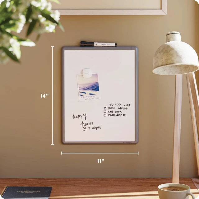Alt view image 2 of 6 - Contempo Magnetic Dry Erase Board White Board, 11" x 14", Gray Modern Frame, Includes Magnet and Marker