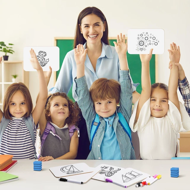 Alt view image 7 of 7 - 24 Sets Small White Boards Dry Erase 5"x7" Mini Double Sided Mini White Boards with Markers Erasers Holders, For Students Classroom Teacher Practice, Portable Personal Writing Surfaces