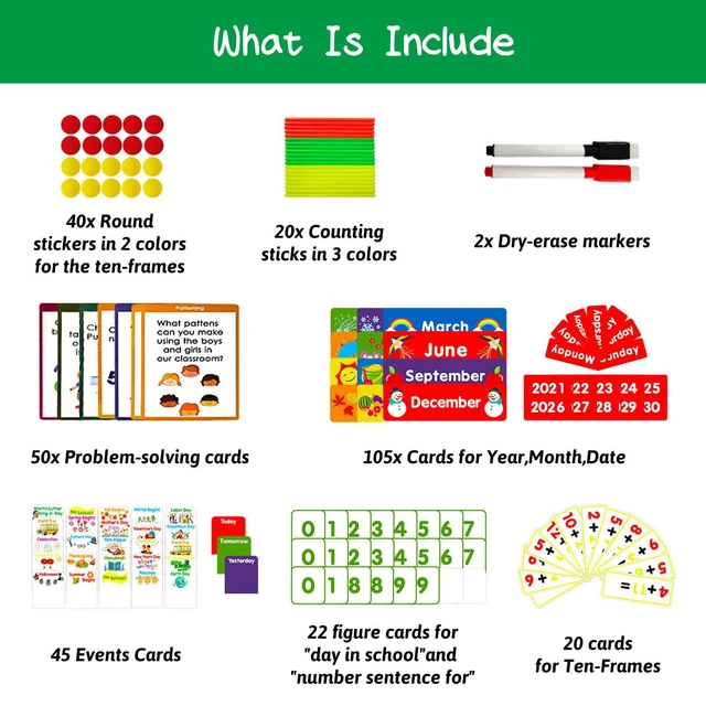 Alt view image 6 of 6 - Math Calendar Classroom Pocket Chart, Classroom Must Haves Printed Days of The Week with CardsLearning for Home or Kindergarten, Teacher Must Have Supplies That Fits Any School Décor