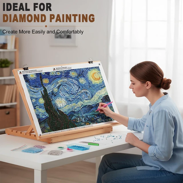 Alt view image 6 of 7 - 24.9"x17.3" Beechwood Tabletop Easel with Paint and Sketch Papers,Mask Tape Extra Large Adjustable Art Easel Stand, Drawing Board for Painting, Sketching and Diamond Art