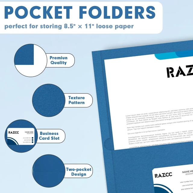 Alt view image 3 of 7 - Two Pocket Folders, 75 Pack 2 Pocket Folders Fit Letter Size Paper, Paper Folders with Pockets for School Office Business Home (Navy Blue)