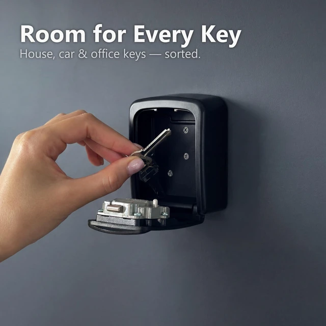 Alt view image 5 of 7 - ® Small Wall Mount Key Lock Box for Keys Outside (Black) Combination Lock, Resettable 4-Digit Code, Screw-In Wall Mount, Weather-Resistant Metal, No Battery or App, Holds 2 to 5 Keys