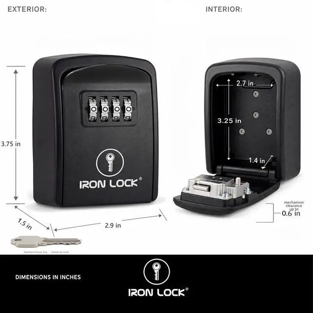 Alt view image 4 of 7 - ® Small Wall Mount Key Lock Box for Keys Outside (Black) Combination Lock, Resettable 4-Digit Code, Screw-In Wall Mount, Weather-Resistant Metal, No Battery or App, Holds 2 to 5 Keys