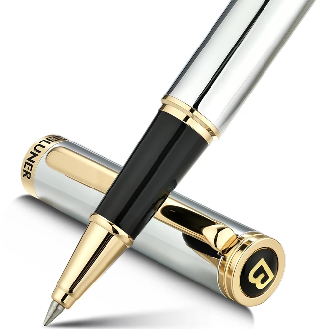 Main image of Luxury Rollerball Pen, Stunning Silver Chrome with 24K Gold Finish,Noble and Elegant Designs,Schneider Ink Refill, Best Gift Pen for Men & Women, Professional, Executive Office, Fancy Pens