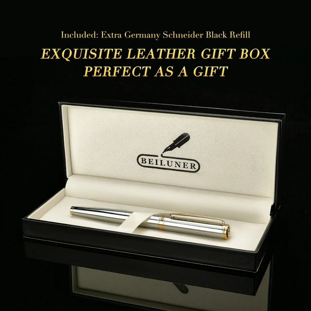 Alt view image 6 of 7 - Luxury Rollerball Pen, Stunning Silver Chrome with 24K Gold Finish,Noble and Elegant Designs,Schneider Ink Refill, Best Gift Pen for Men & Women, Professional, Executive Office, Fancy Pens