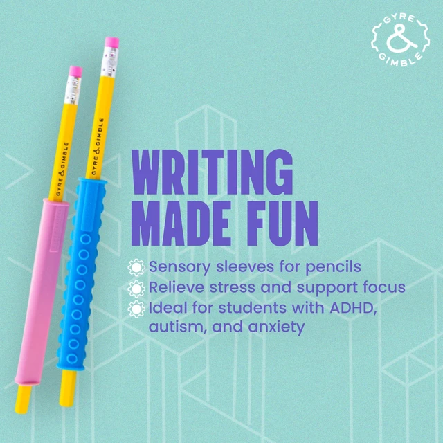 Alt view image 2 of 7 - Textured Silicone Pencil Sleeves for Kids & Adults, For Quiet & Calm Fidgeting, Fits #2 Wooden Pencils - 4 Grips, 2 Pencils