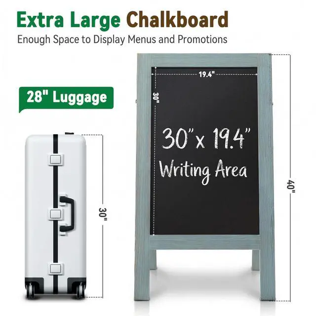Alt view image 2 of 7 - A Frame Chalkboard Signs 40"x20", Large Freestanding Chalk Board Solid Pine Wood, Widened Frame, Large Writing Area, Stable Structure for Outdoor Use, Great for Bar Wedding and School