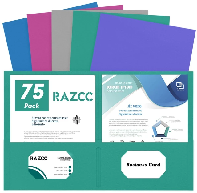 Main image of Two Pocket Folders, 75 Pack File Folders with Pockets Fit Letter Size Paper, Thick Paper File Folder for School Office Business Home, Assorted 5 Colors