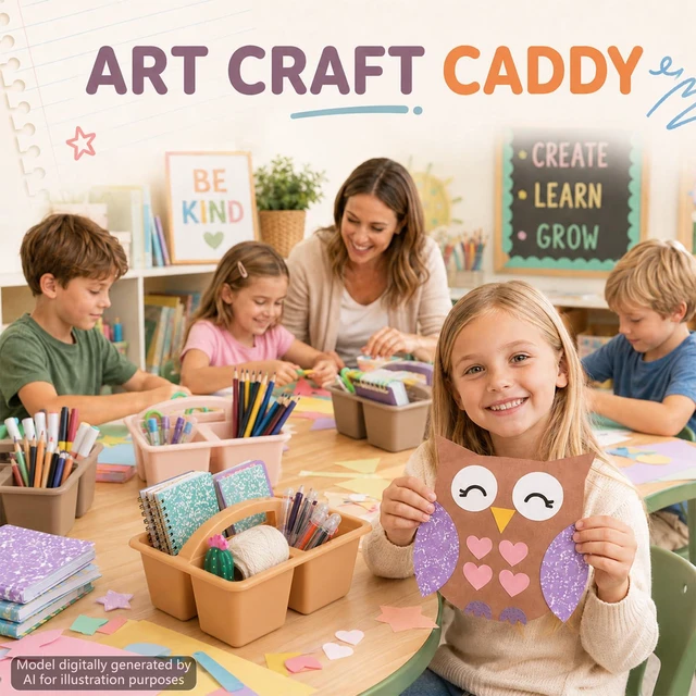 Alt view image 4 of 7 - 6 Pack Plastic Classroom Organizer Caddy with Handle, Boho Pastel 3 Compartment, Portable Supply Storage Caddy, Craft Art Caddies for Pencil, Crayon, Marker, Home, Office, School Supplies