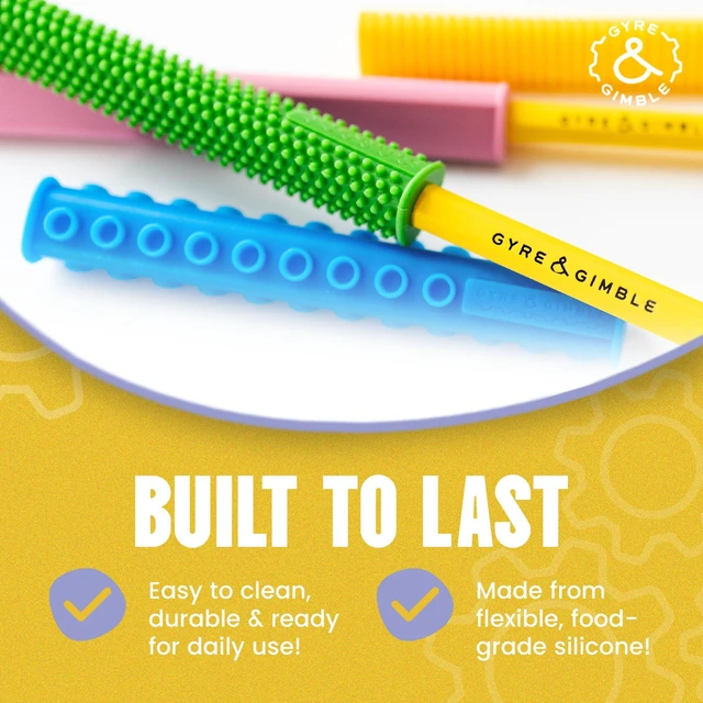 Alt view image 5 of 7 - Textured Silicone Pencil Sleeves for Kids & Adults, For Quiet & Calm Fidgeting, Fits #2 Wooden Pencils - 4 Grips, 2 Pencils