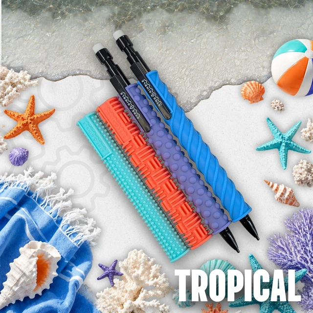 Alt view image 7 of 7 - Textured Silicone Pencil Sleeves for Kids & Adults, For Quiet & Calm Fidgeting, Fits Mechanical Pencils - 4 Grips, 2 Pencils