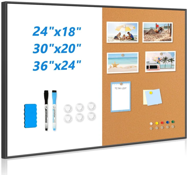Main image of White Board Cork Board Combo, 30"x20" Magnetic Dry Erase Corkboard, Black Aluminum Frame, Wall Mounted, Bulletin Board, Vision Board, for Home Office School Kitchen