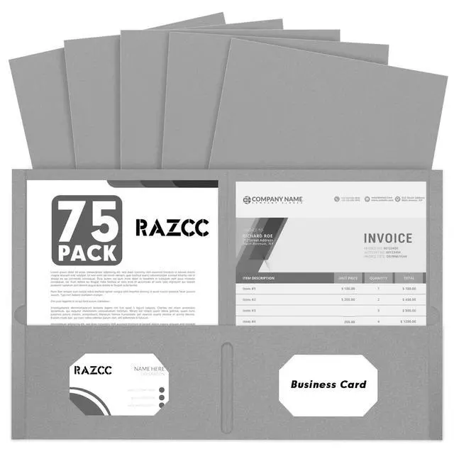 Main image of Two Pocket Folders, 75 Pack, Letter Size, Grey