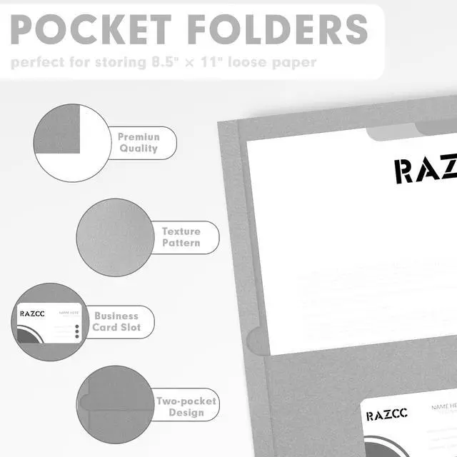 Alt view image 3 of 7 - Two Pocket Folders, 75 Pack, Letter Size, Grey