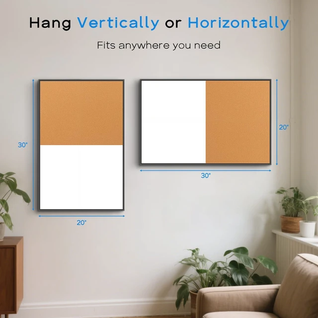 Alt view image 5 of 7 - White Board Cork Board Combo, 30"x20" Magnetic Dry Erase Corkboard, Black Aluminum Frame, Wall Mounted, Bulletin Board, Vision Board, for Home Office School Kitchen