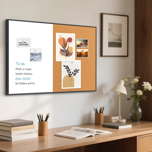 Alt view image 7 of 7 - White Board Cork Board Combo, 30"x20" Magnetic Dry Erase Corkboard, Black Aluminum Frame, Wall Mounted, Bulletin Board, Vision Board, for Home Office School Kitchen