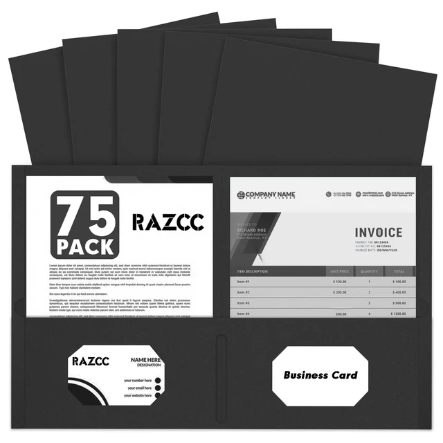 Main image of Two Pocket Folders, 75 Pack, Letter Size, Black