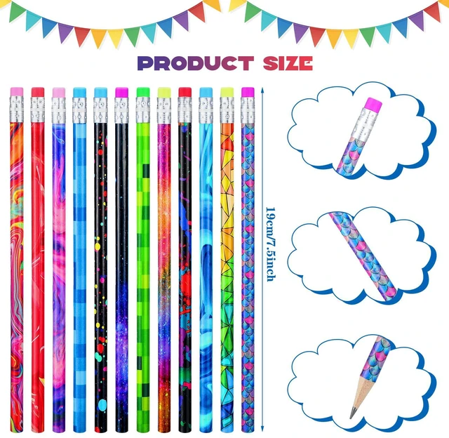 Alt view image 2 of 6 - 200 Pieces Wooden Pencil with Eraser for Kids Assortment Colorful Fun Pencils Bulk with Eraser Kids Novelty Back to School Supplies for Classroom, Student Reward, Stationery Party Favors