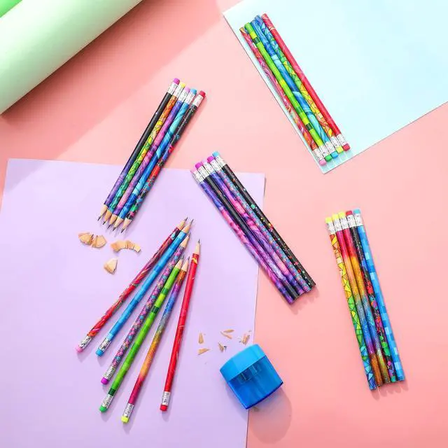 Alt view image 6 of 6 - 200 Pieces Wooden Pencil with Eraser for Kids Assortment Colorful Fun Pencils Bulk with Eraser Kids Novelty Back to School Supplies for Classroom, Student Reward, Stationery Party Favors
