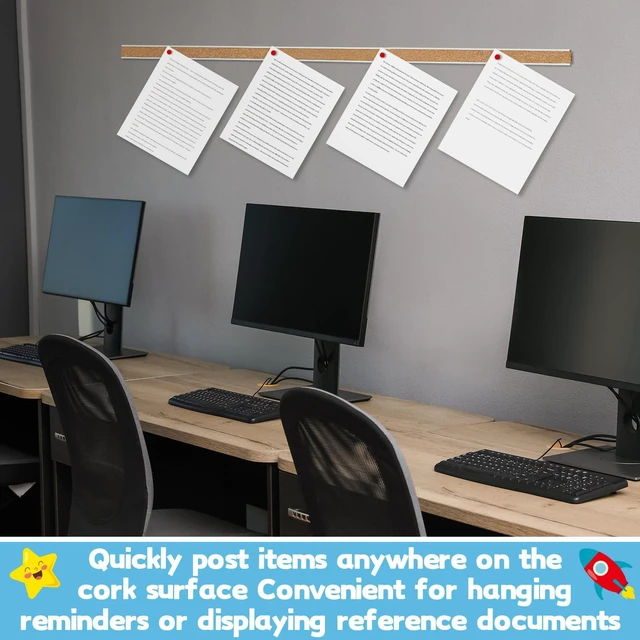 Alt view image 5 of 6 - 10 Pcs Cork Strips 48"x1" Bulletin Bar Strip, Aluminum Wall Trim Brown Cork Boards with Accessories, Notes Photos Memos Display, for Wall Organization Classroom Office Home