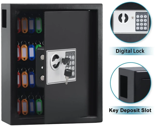 Alt view image 4 of 7 - Digital Key Box, Wall Mount 40 Key Cabinet with Key Tags, Black Electronic Key Organizer, Combination Lock Box, Large Key Holder, Home, Office & Property Management, 14.4 x 11.8 x 3.9 In