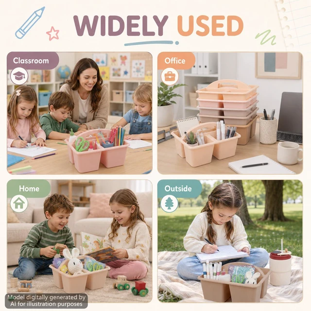 Alt view image 6 of 7 - 6 Pack Plastic Classroom Organizer Caddy with Handle, Boho Pastel 3 Compartment, Portable Supply Storage Caddy, Craft Art Caddies for Pencil, Crayon, Marker, Home, Office, School Supplies