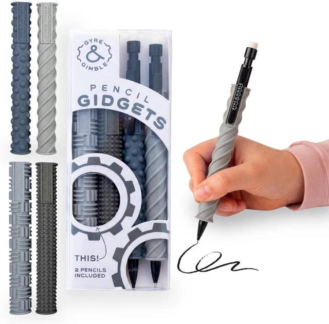 Main image of Textured Silicone Pencil Sleeves for Kids & Adults, For Quiet & Calm Fidgeting, Fits Mechanical Pencils - 4 Grips, 2 Pencils