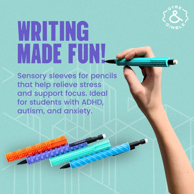 Alt view image 2 of 7 - Textured Silicone Pencil Sleeves for Kids & Adults, For Quiet & Calm Fidgeting, Fits Mechanical Pencils - 4 Grips, 2 Pencils