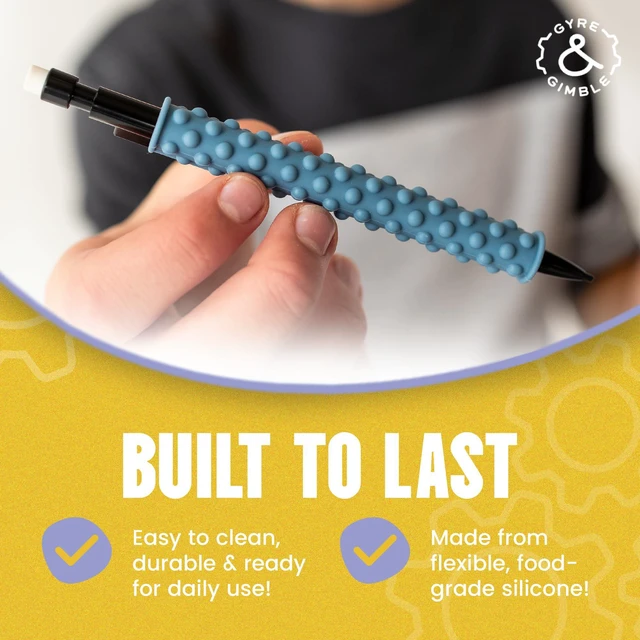 Alt view image 5 of 7 - Textured Silicone Pencil Sleeves for Kids & Adults, For Quiet & Calm Fidgeting, Fits Mechanical Pencils - 4 Grips, 2 Pencils