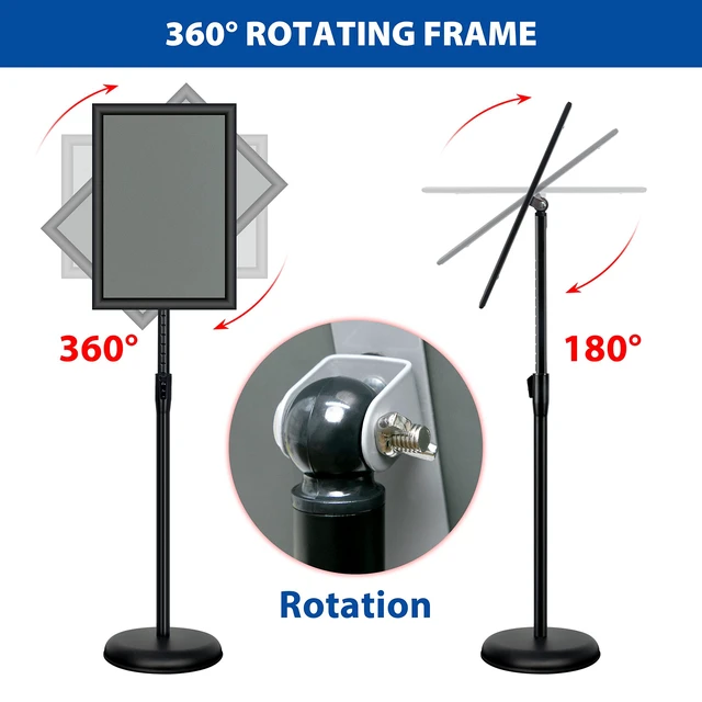 Alt view image 4 of 7 - 4 Pack Sign Holder Stands - 11 x17 inch Standing Sign Stand, Adjustable Poster Sign Holder Pedestal Floor Sign Stand, Aluminum Snap Open Frame for Vertical & Horizontal View Sign Stand, Black