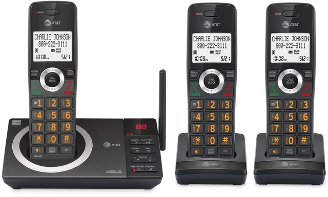 Main image of CL82318 3-Handset Expandable DECT 6.0 Cordless Phone, Charcoal Black Large Display, Big Buttons, Answering Machine, Smart Call Blocker, Long Range