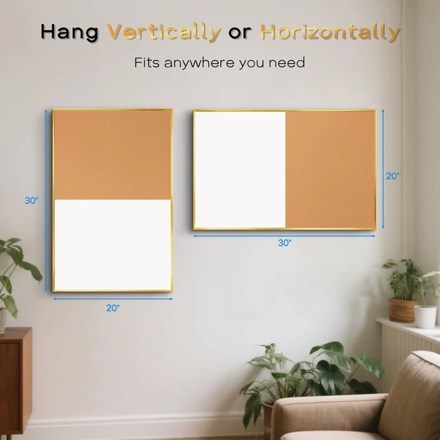 Alt view image 6 of 7 - White Board Cork Board Combo, 30"x20" Magnetic Dry Erase Corkboard, Gold Aluminum Frame, Wall Mounted, Bulletin Board, Vision Board, for Home Office School Kitchen
