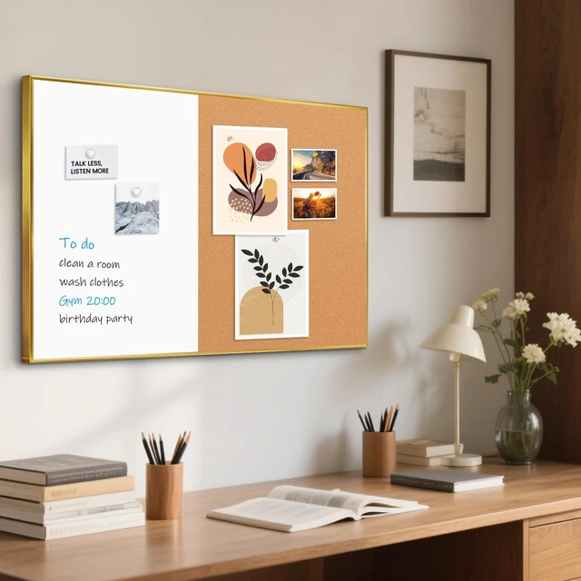 Alt view image 7 of 7 - White Board Cork Board Combo, 30"x20" Magnetic Dry Erase Corkboard, Gold Aluminum Frame, Wall Mounted, Bulletin Board, Vision Board, for Home Office School Kitchen