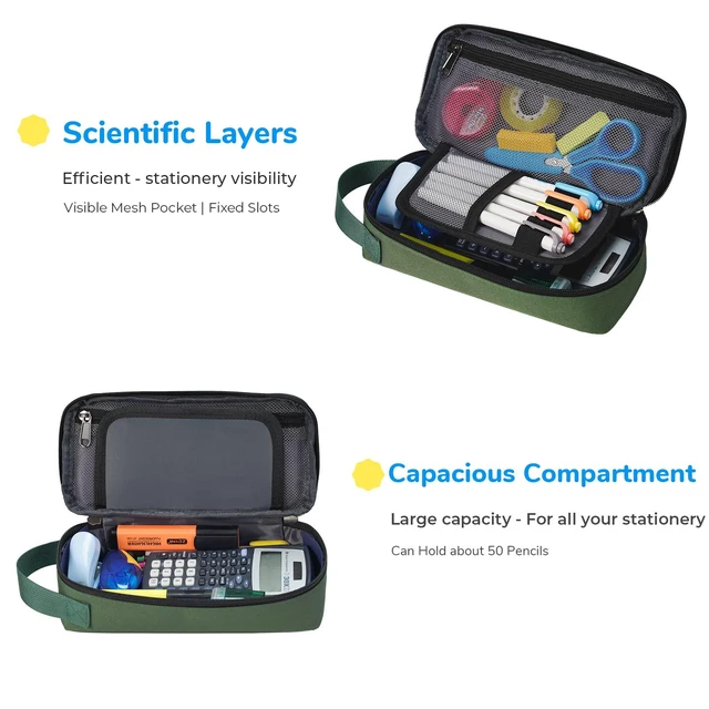 Alt view image 3 of 6 - Large Pencil Case, Aesthetic Pen Pouch with Big Capacity, Minimalist Portable Stationery Bag with Handle for Office Organizer Aesthetic Pencil Cases