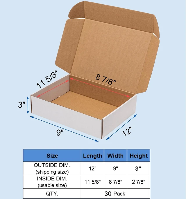 Alt view image 2 of 6 - 12x9x3 Inches Shipping Boxes 30 Pack Corrugated Cardboard White Box Medium White Literature Mailer Packaging Supplies