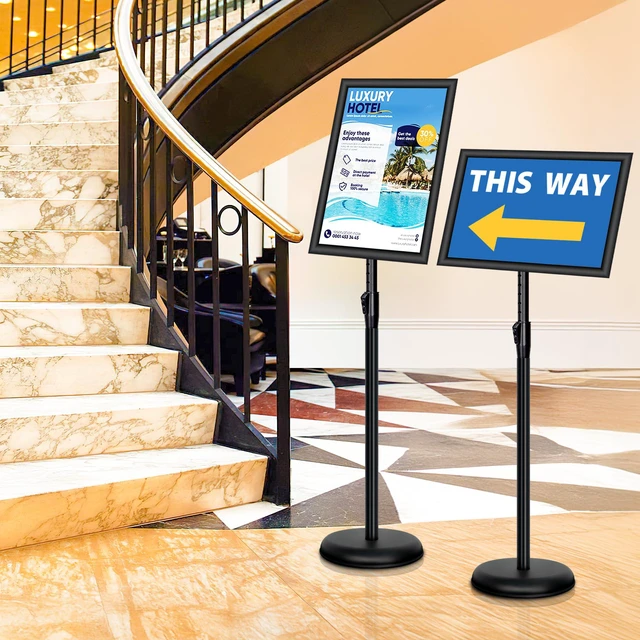 Alt view image 7 of 7 - 4 Pack Sign Holder Stands - 11 x17 inch Standing Sign Stand, Adjustable Poster Sign Holder Pedestal Floor Sign Stand, Aluminum Snap Open Frame for Vertical & Horizontal View Sign Stand, Black