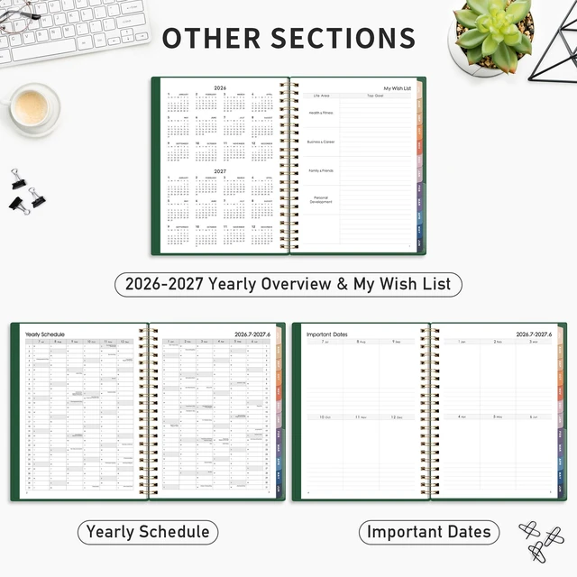 Alt view image 4 of 7 - Academic Planner 2026-2027, Weekly and Monthly, A4 (8.5" x 11") July 2026 - June 2027, Calendar, Agenda, 12-Month Tabs, for Student, Teacher, School (Dark green)