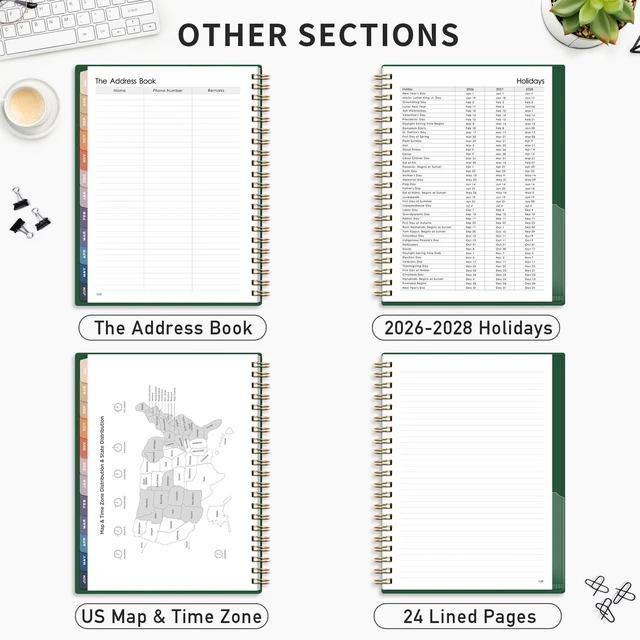 Alt view image 5 of 7 - Academic Planner 2026-2027, Weekly and Monthly, A4 (8.5" x 11") July 2026 - June 2027, Calendar, Agenda, 12-Month Tabs, for Student, Teacher, School (Dark green)