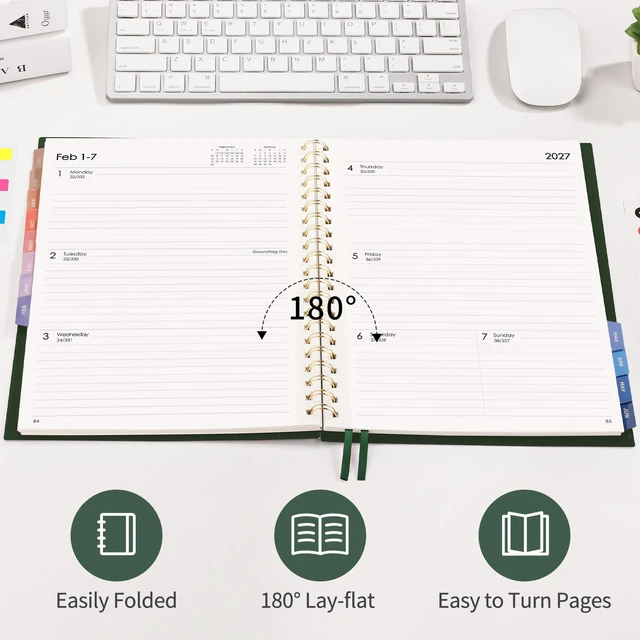 Alt view image 7 of 7 - Academic Planner 2026-2027, Weekly and Monthly, A4 (8.5" x 11") July 2026 - June 2027, Calendar, Agenda, 12-Month Tabs, for Student, Teacher, School (Dark green)