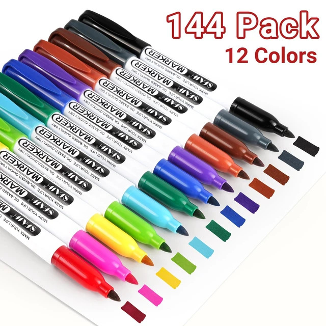 Alt view image 2 of 7 - Permanent Markers Bulk, 144 Pack 12 Colors Fine Point, Quick Drying Writing, Marking & Drawing, School, Office, Warehouse, Business, Logistics, Waterproof Ink on Paper Plastic Metal Cardboard