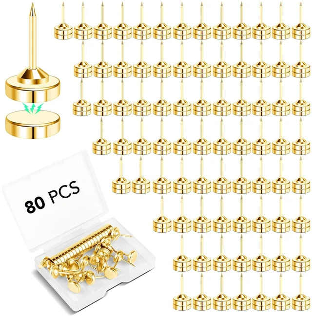 Main image of 80 Sets Magnetic Push Pins, Gold Magnet Thumbtack Flat Push Pin, Magnetic Thumbtacks for Wall Bulletin Board Poster and Photo Hangers