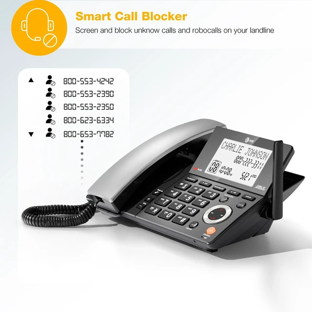 Alt view image 4 of 7 - CL84118 DECT 6.0 Corded/Cordless Phone Works During Power Outages, Smart Call Blocker, Answering Machine, Caller ID Announce, Big Buttons