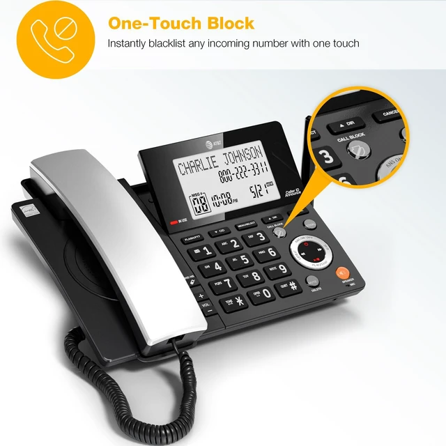 Alt view image 5 of 7 - CL84118 DECT 6.0 Corded/Cordless Phone Works During Power Outages, Smart Call Blocker, Answering Machine, Caller ID Announce, Big Buttons