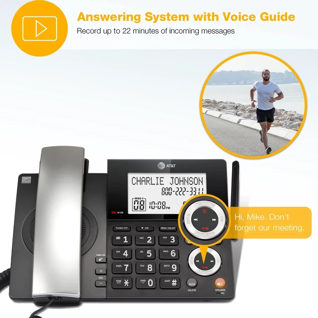 Alt view image 6 of 7 - CL84118 DECT 6.0 Corded/Cordless Phone Works During Power Outages, Smart Call Blocker, Answering Machine, Caller ID Announce, Big Buttons