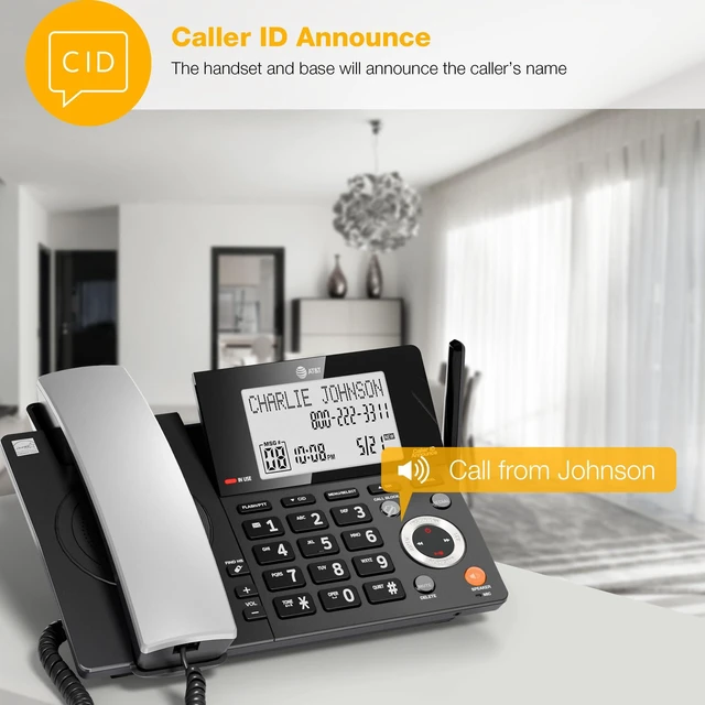 Alt view image 7 of 7 - CL84118 DECT 6.0 Corded/Cordless Phone Works During Power Outages, Smart Call Blocker, Answering Machine, Caller ID Announce, Big Buttons